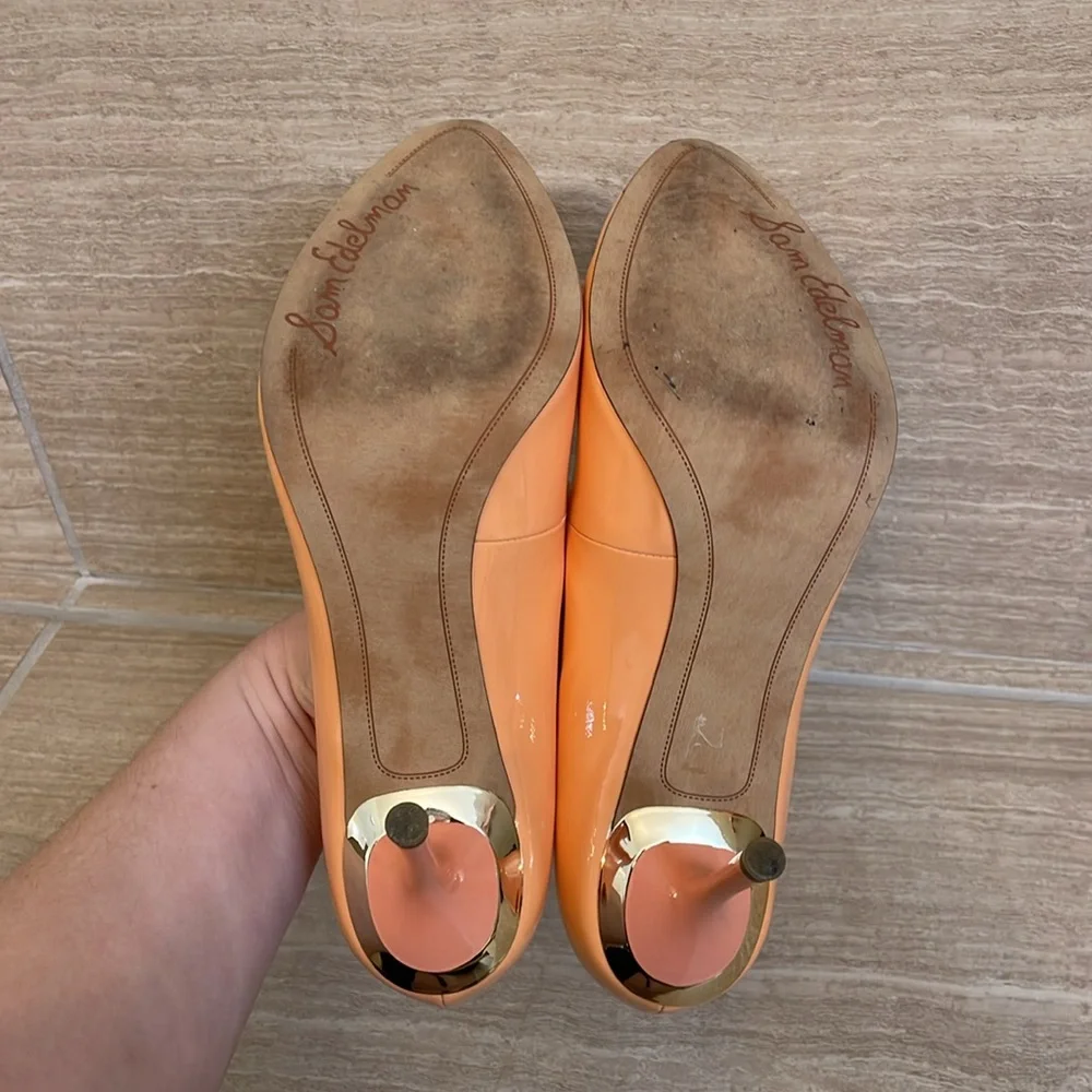 SAM EDELMAN UEC size 8 “Camdyn” Stiletto Heels coral orange pink heel detail - Picture 5 of 16